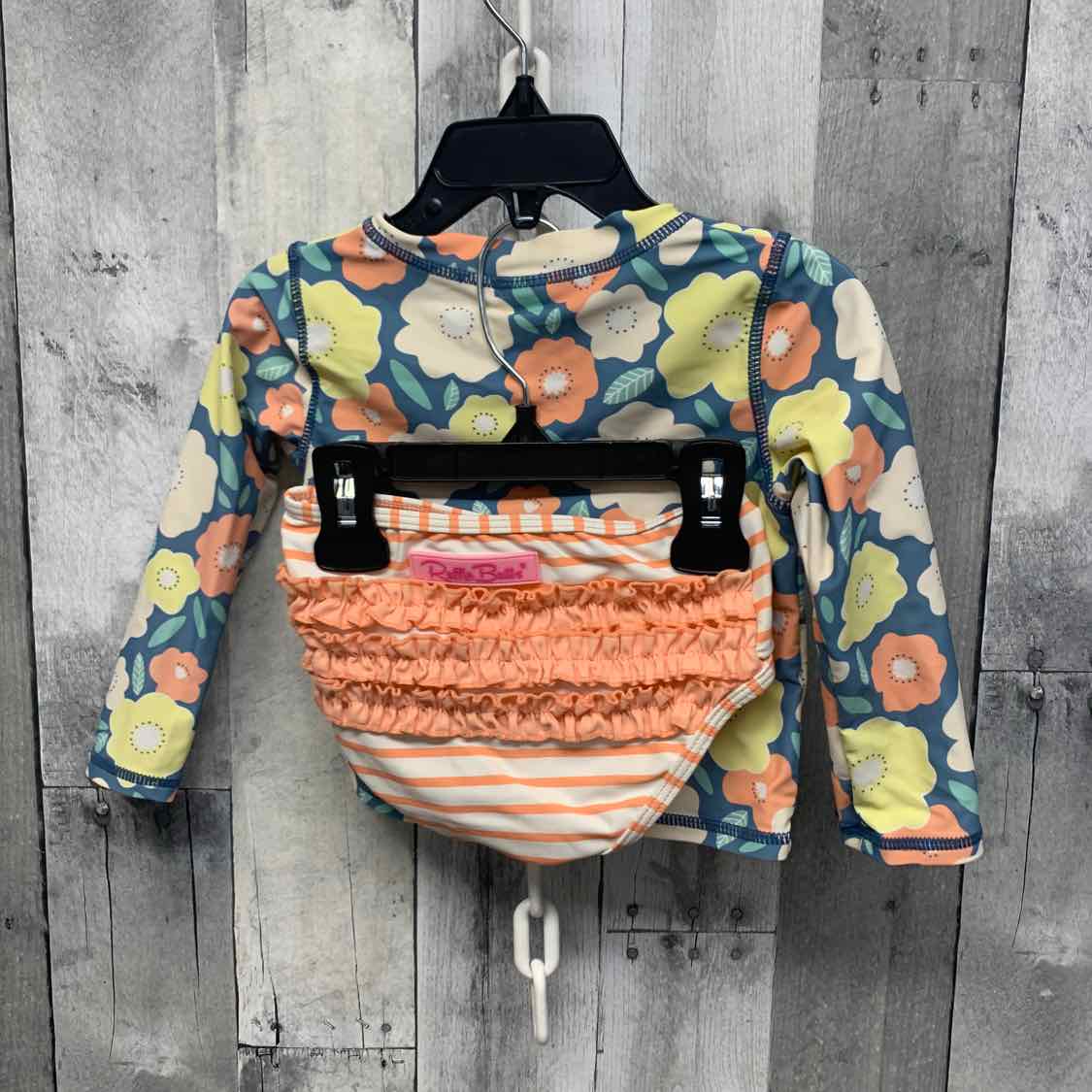Size 2T Blue/Coral Ruffle Butts Swim Suit - 2pc+