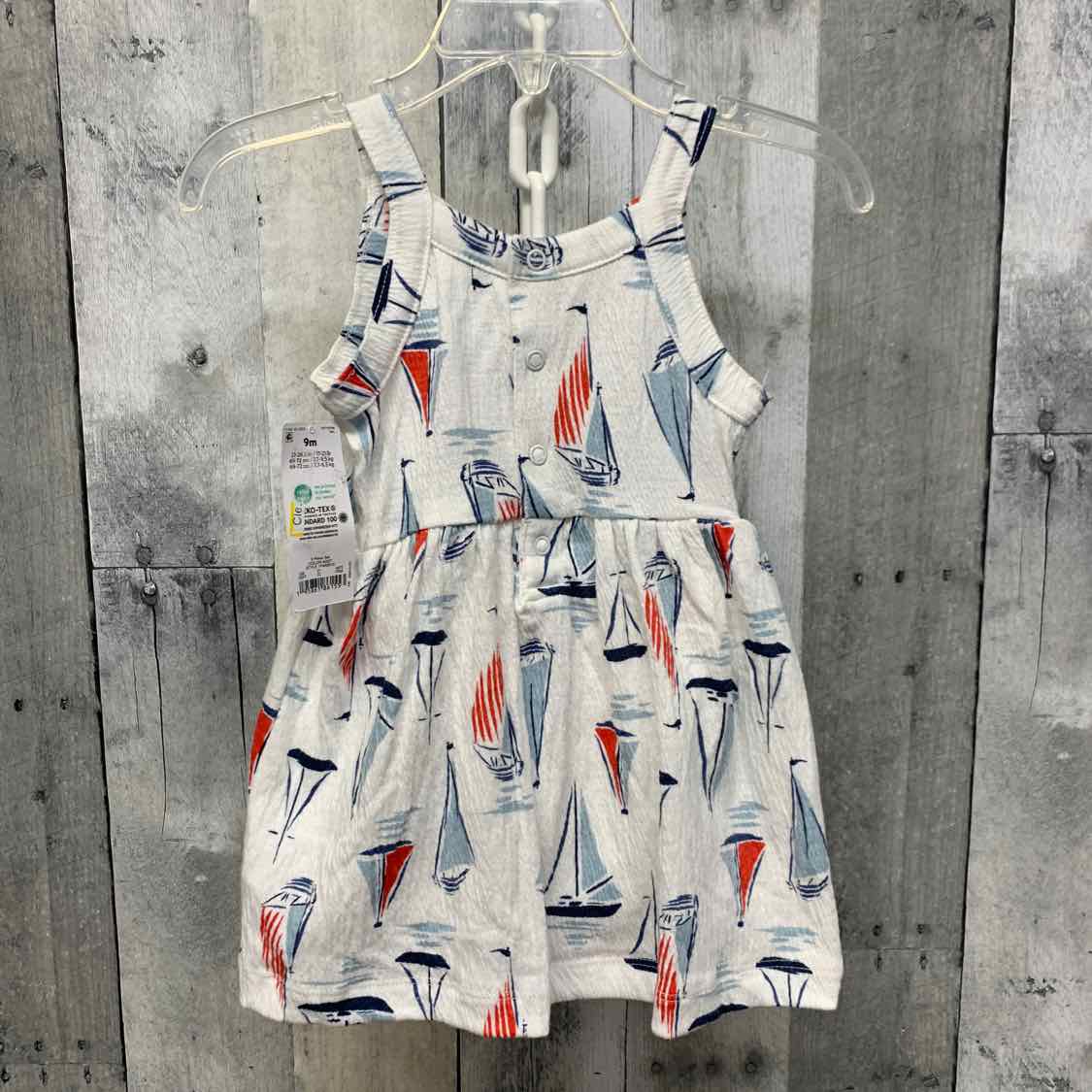 Size 9 Months White/Blue Carter's Dress - OodlesCB