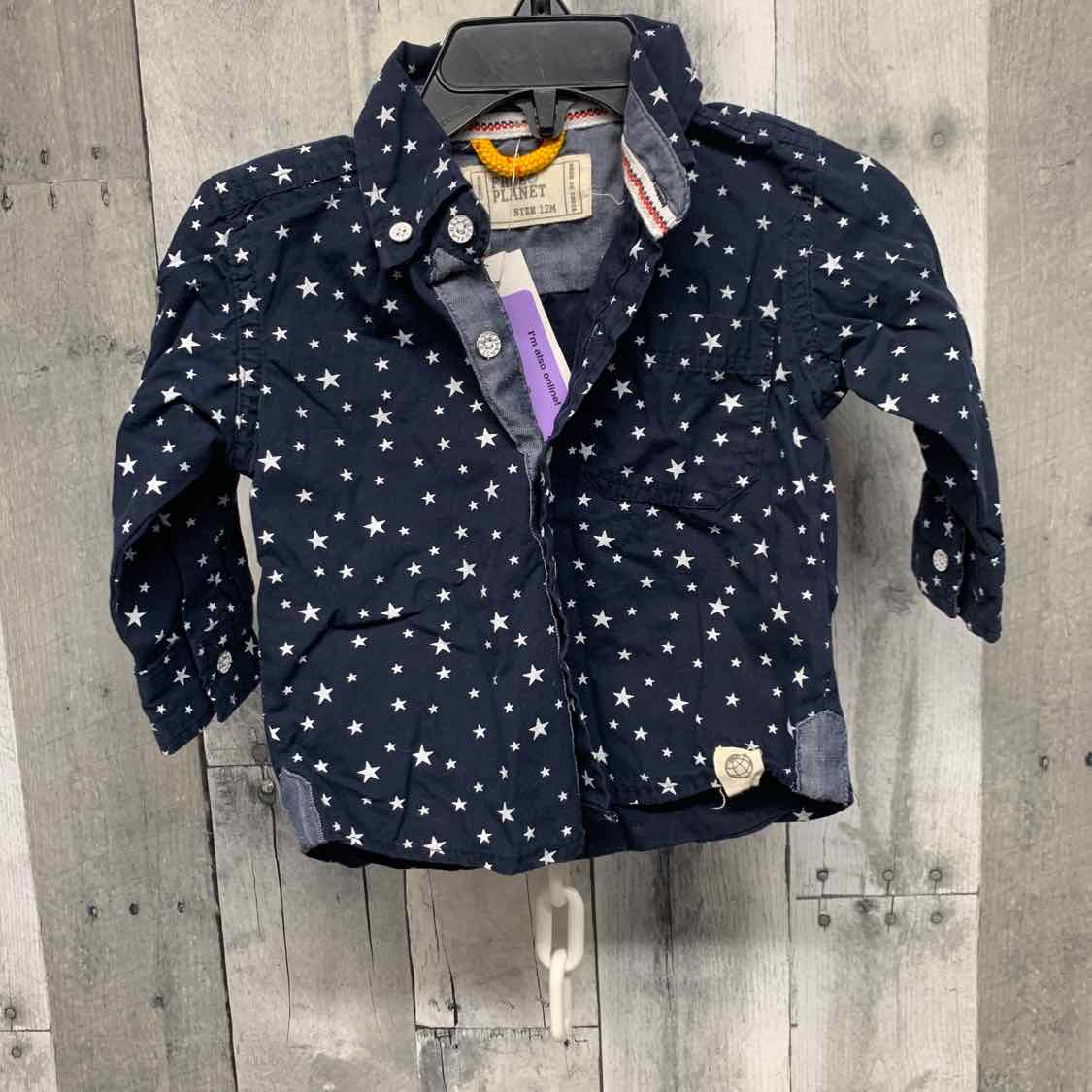 Size 12 Months Navy/White Free Planet LS Button Up