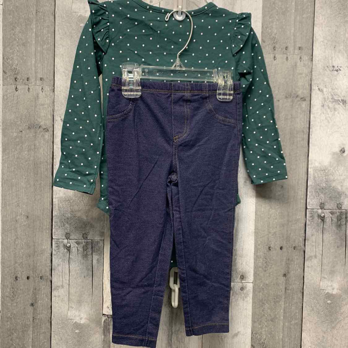 Size 24 Months Denim/Green Carter's Shirt/Pants