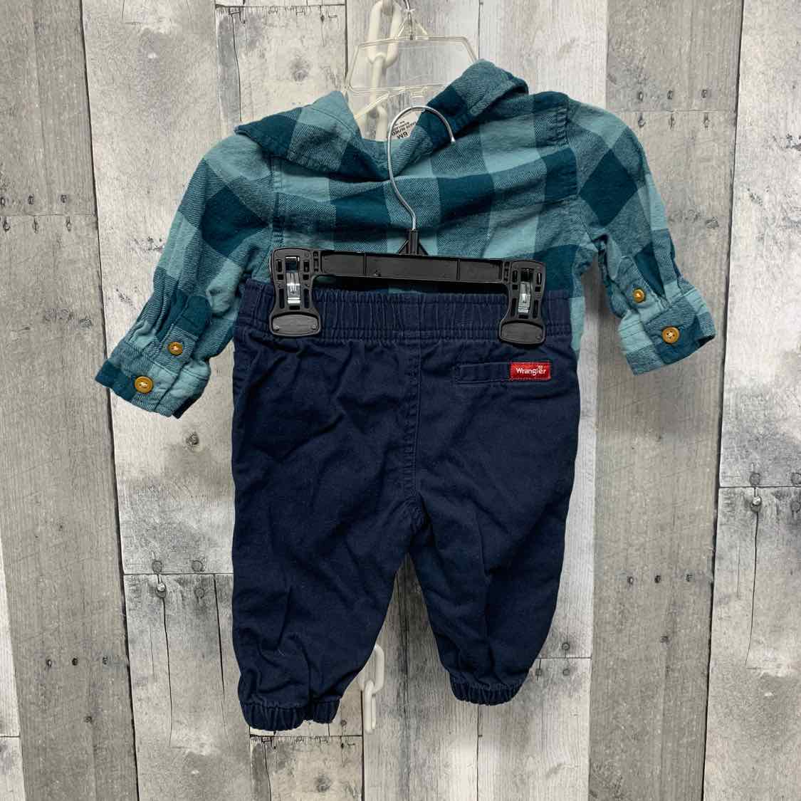 Size 6 Months Green/Navy Wrangler Shirt/Pants
