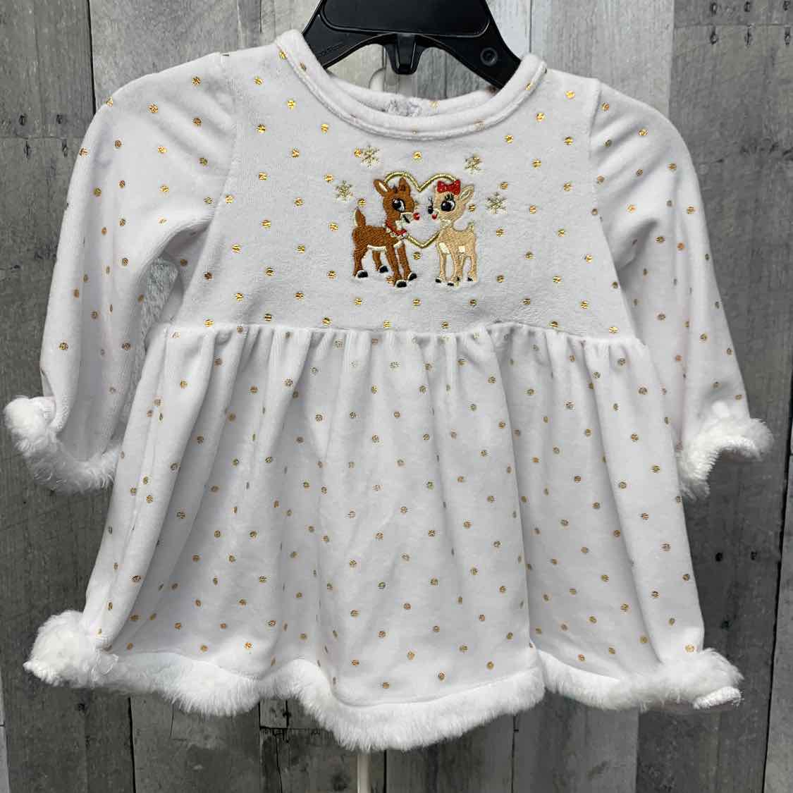 Size 6 Months White/Brown B Brand LS Dress