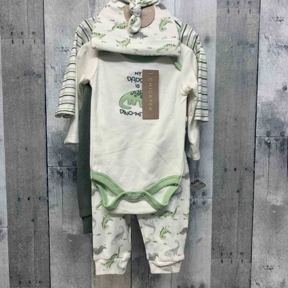 Size 3-6 Months White/Green Chick Pea Shirt/Pants