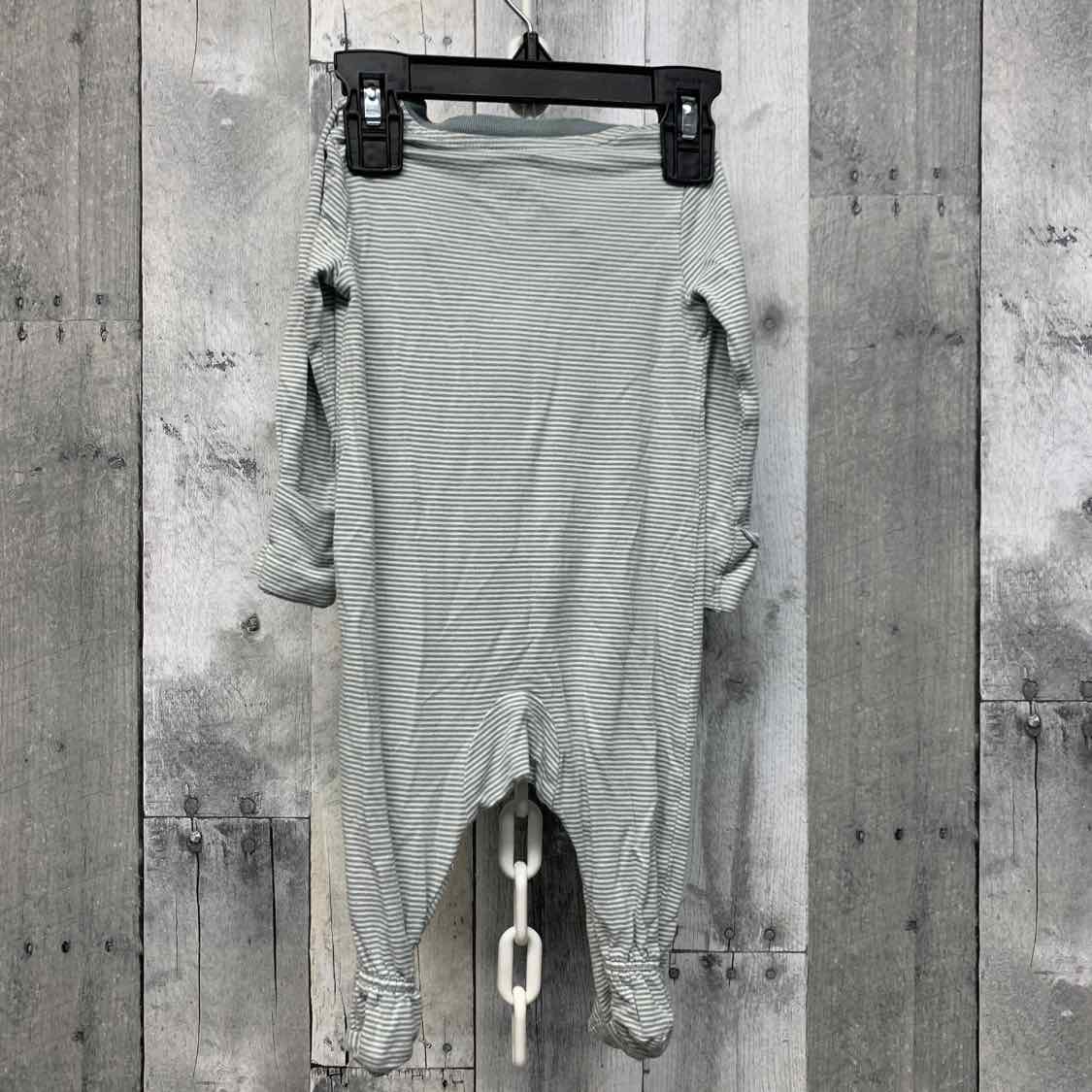 Size 3 Months White Striped Bamboo Footy PJs