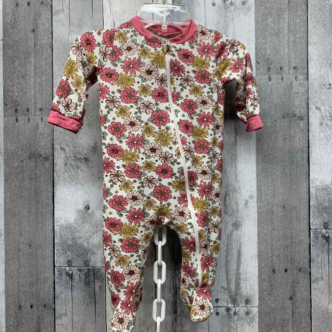 Size 0-3 Months Pink Floral Print Bamboo Footy PJs