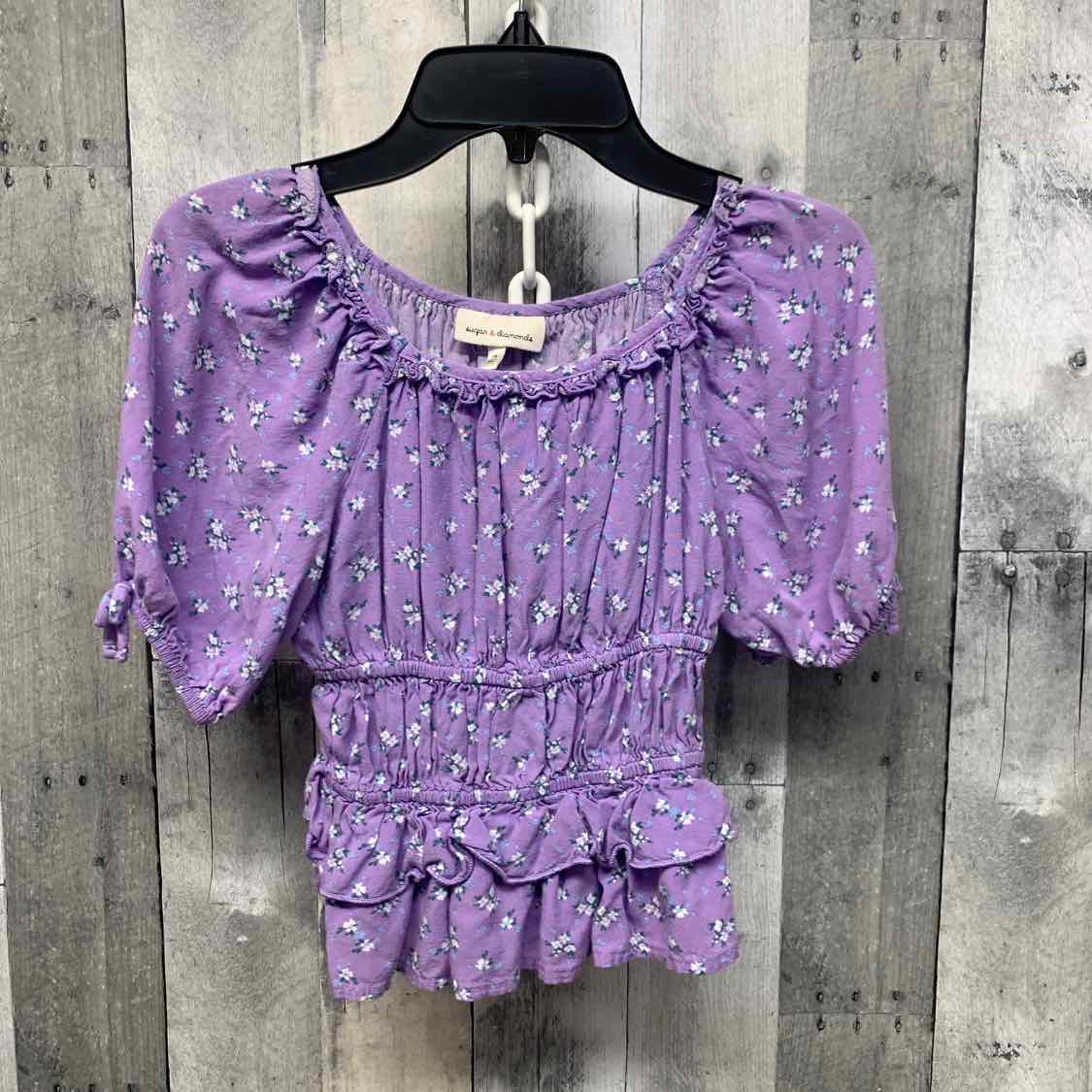 Size Medium Purple Floral Print Mid Brand T Shirt