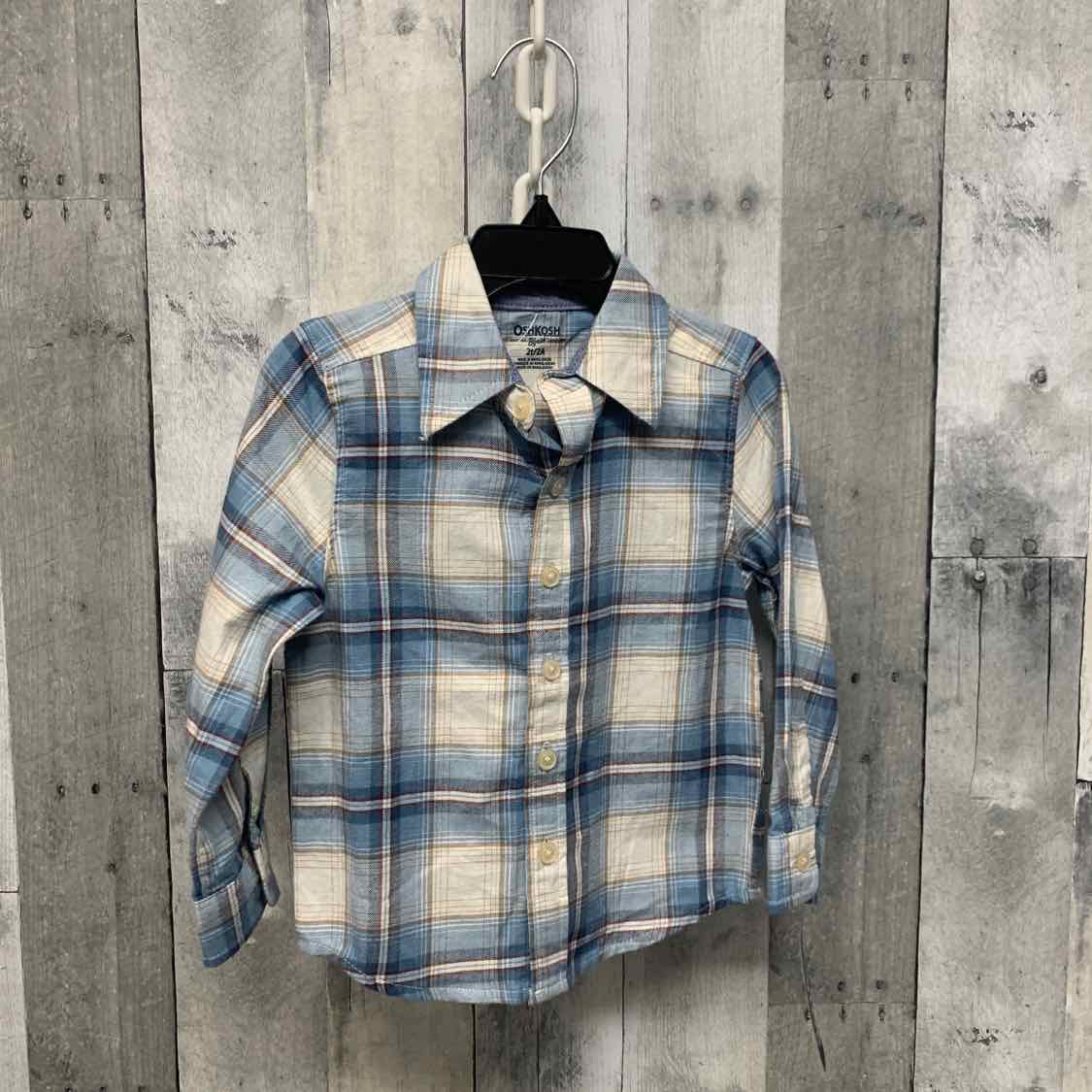 Size 2T Blue Plaid Osh Kosh LS Button Up