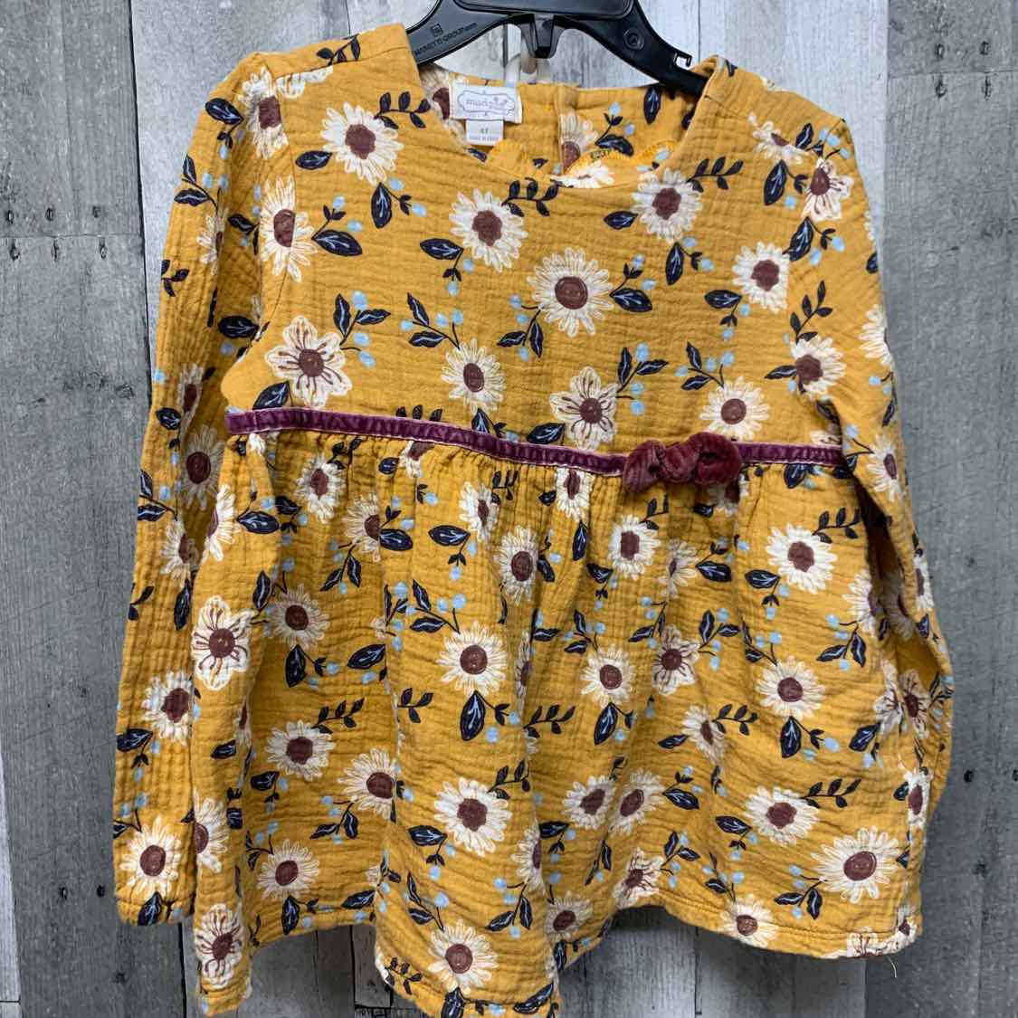Size 4T Yellow Floral Print Mud Pie Long Sleeve Shirt
