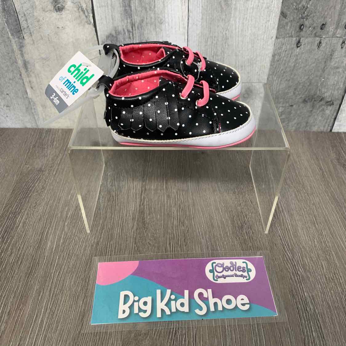 Size 3-6 Months Black/Pink Child of Mine Soft Sole Shoes