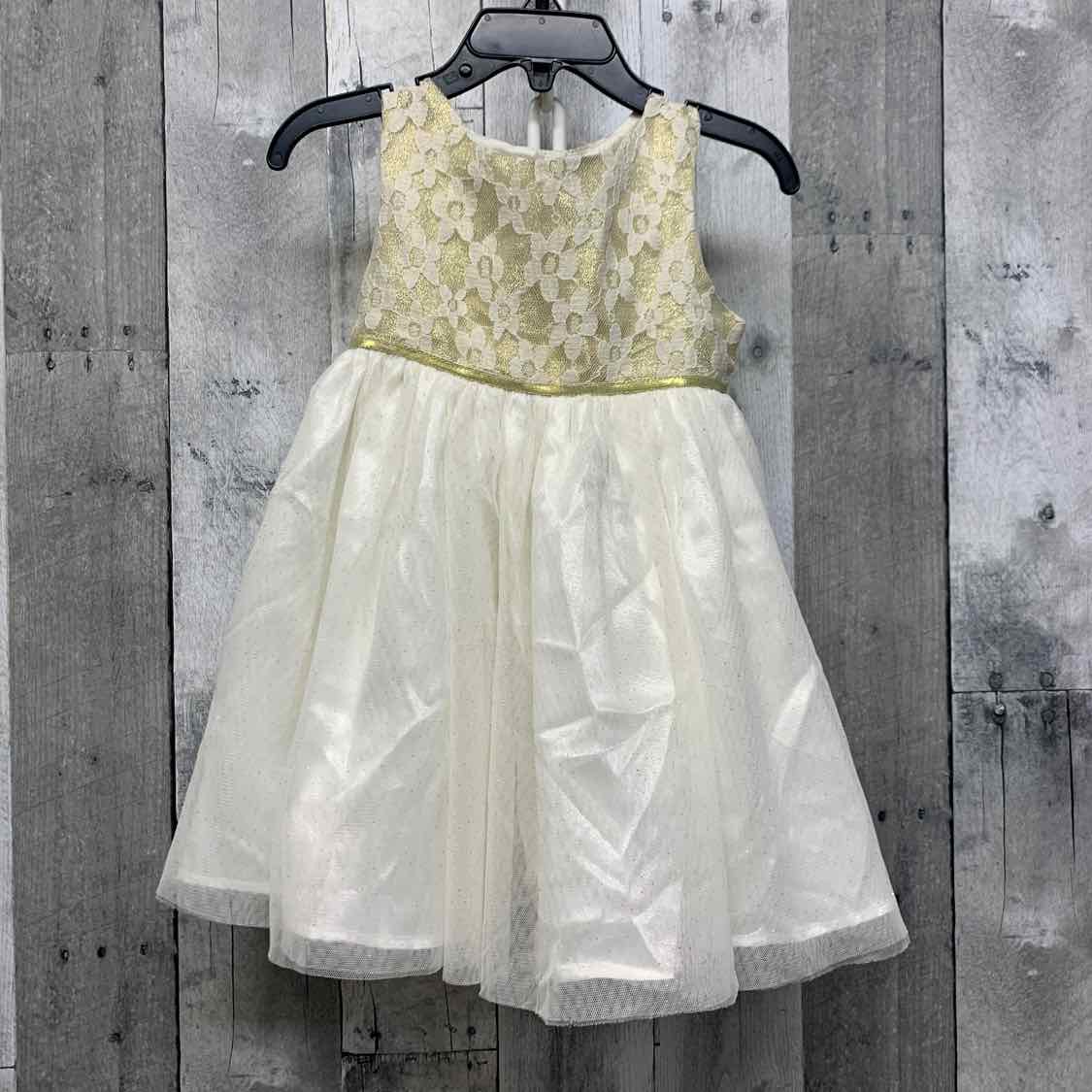 Size 24 Months Gold/White Sweet Heart Rose Dress - Party