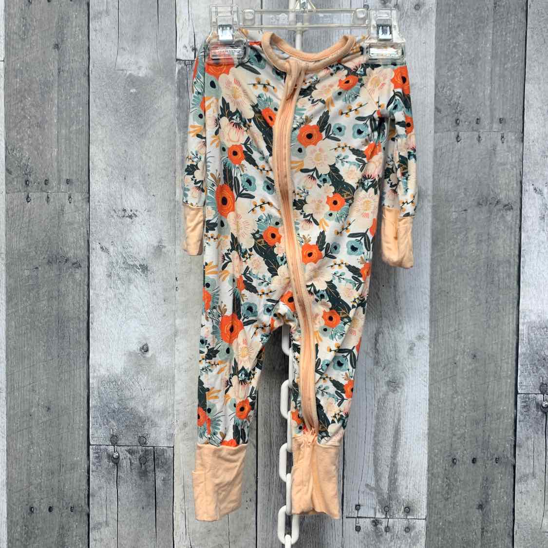 Size 0-3 Months Pink Floral Print Bamboo Footy PJs - OodlesCB