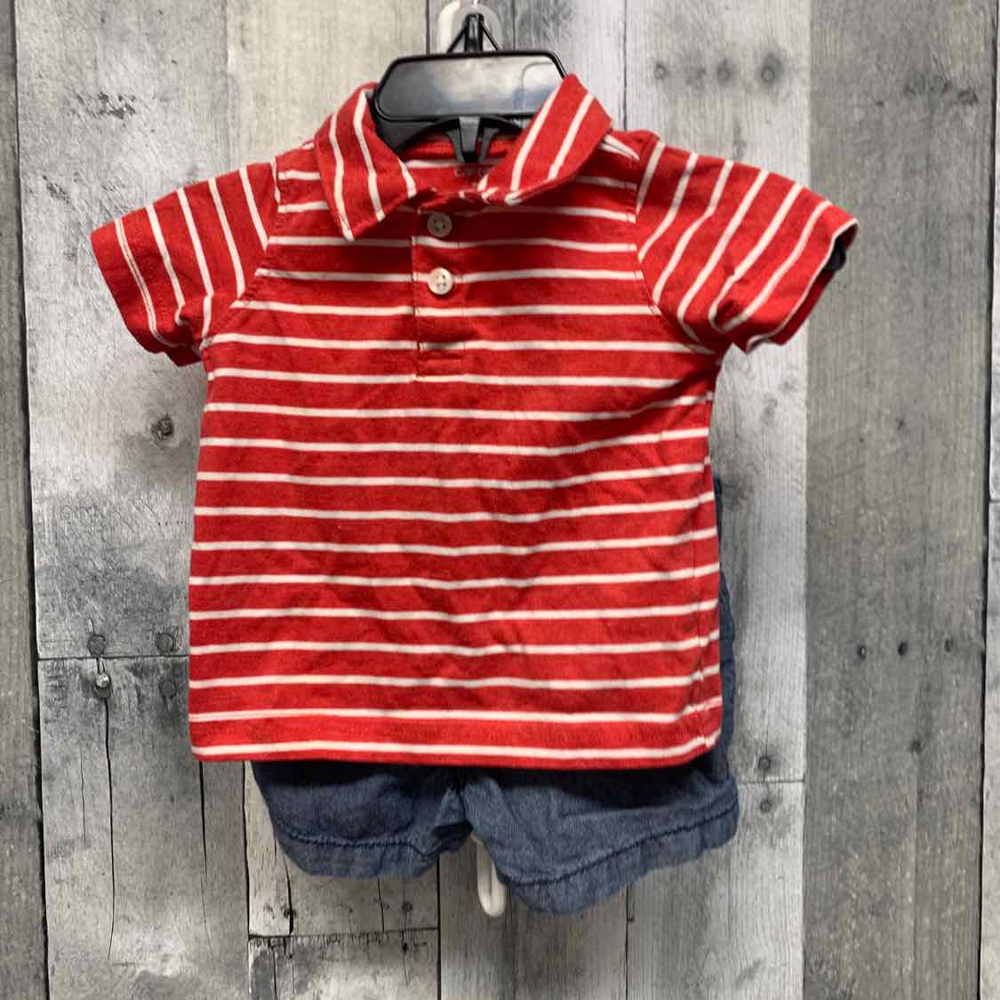 Size 3 Months Denim/Red Carter's Shirt/Shorts