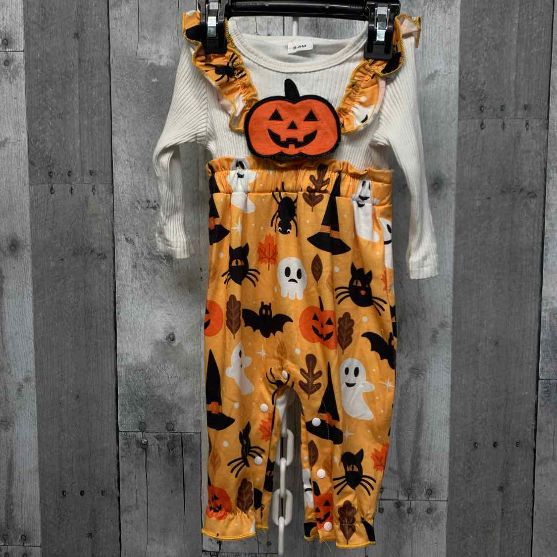 Size 3-6 Months White/Orange Mid Brand Romper