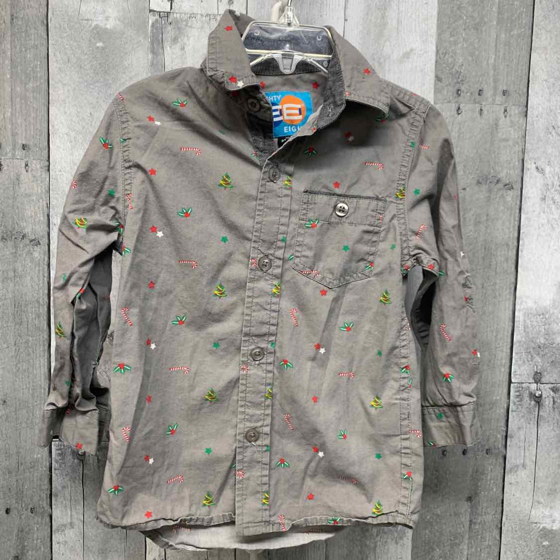 Size 3T Gray Print Holiday Brands LS Button Up
