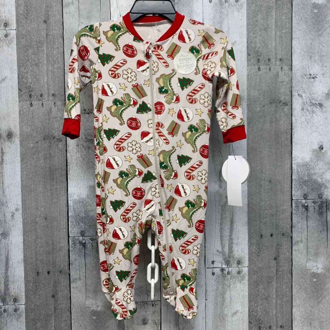 Size 3-6 Months Tan/Red Bamboo Footy PJs