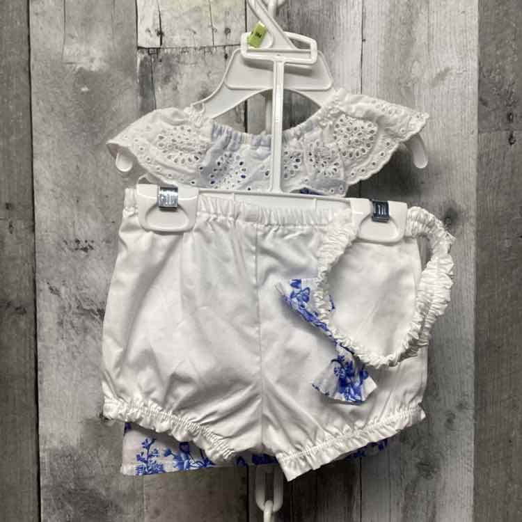 Size 3 Months Blue Floral Print Little Me Shirt/Shorts - OodlesCB