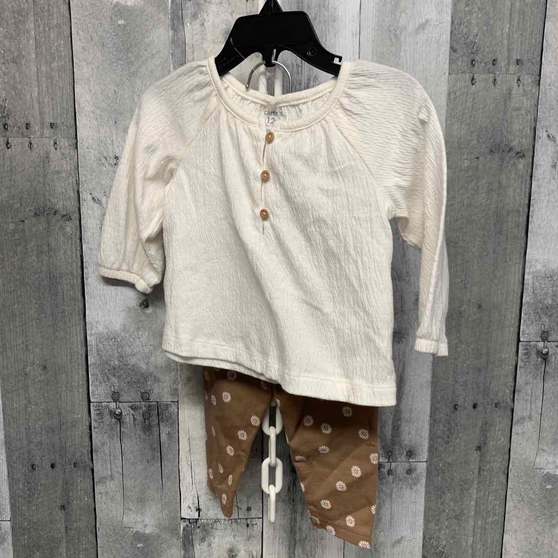 Size 12 Months White/Brown Carter's Shirt/Leggings