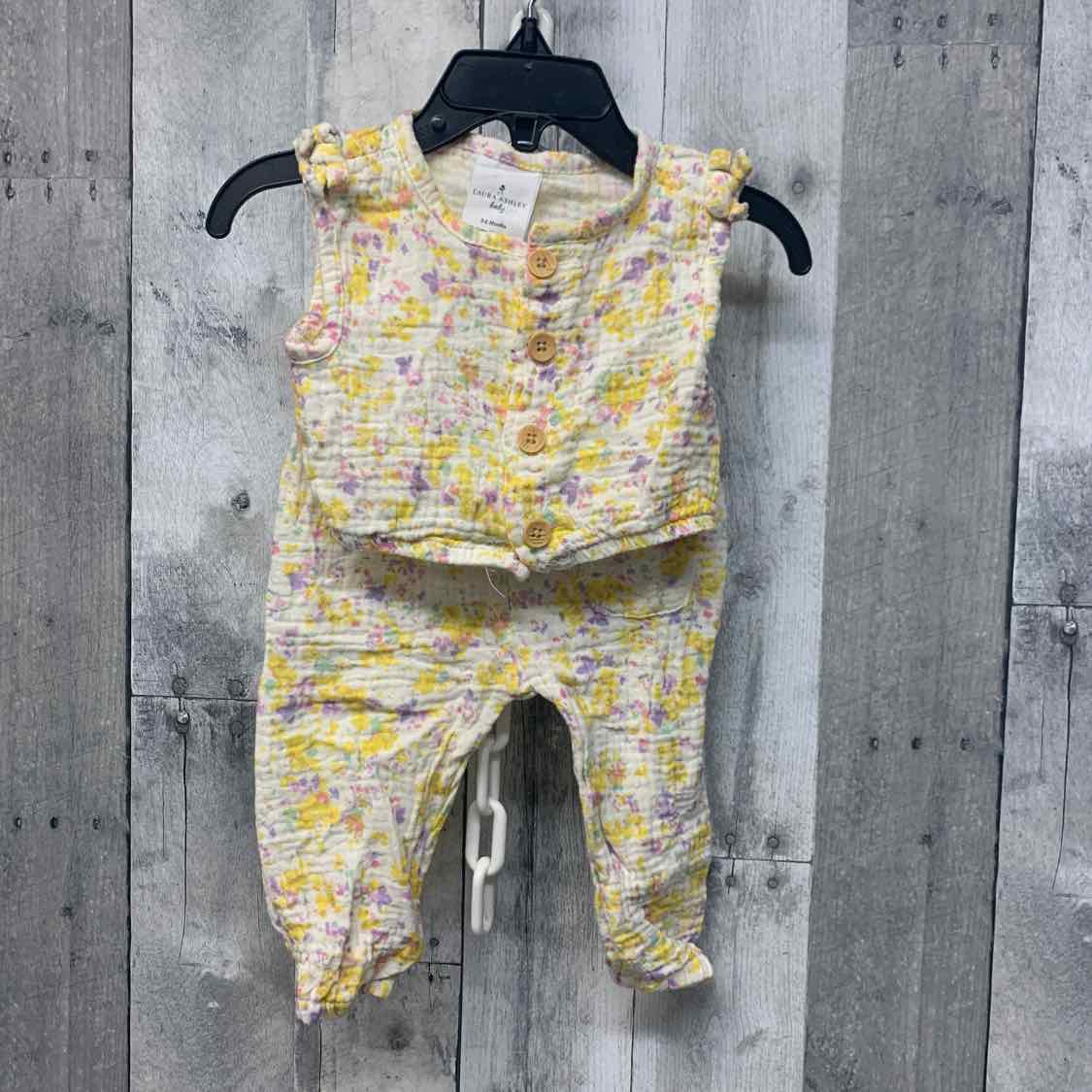 Size 3-6 Months Yellow Floral Print Laura Ashley Shirt/Pants