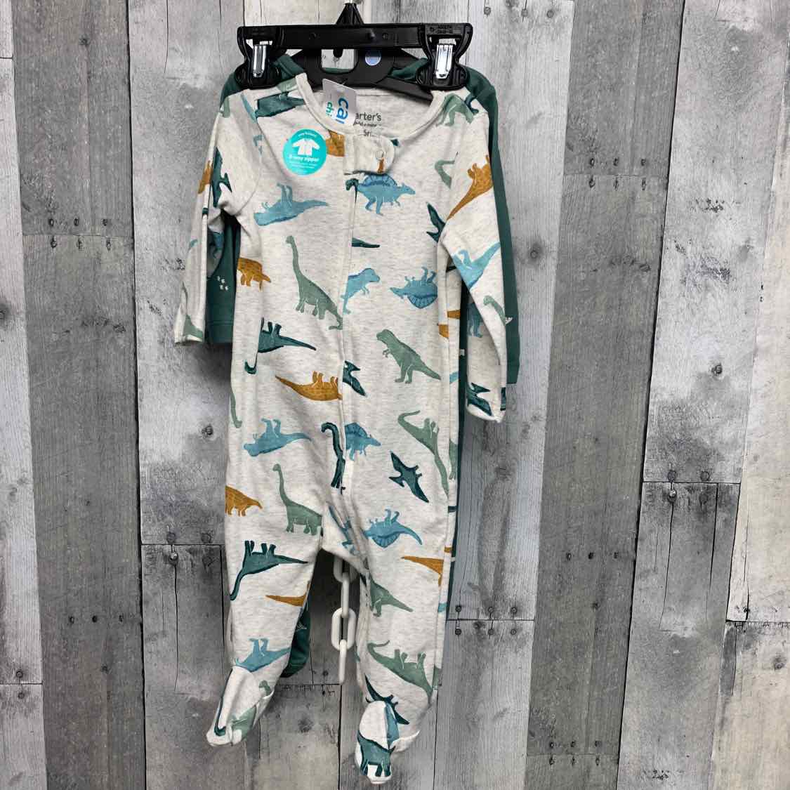 Size 3-6 Months Green/Gray Child of Mine Footy PJs