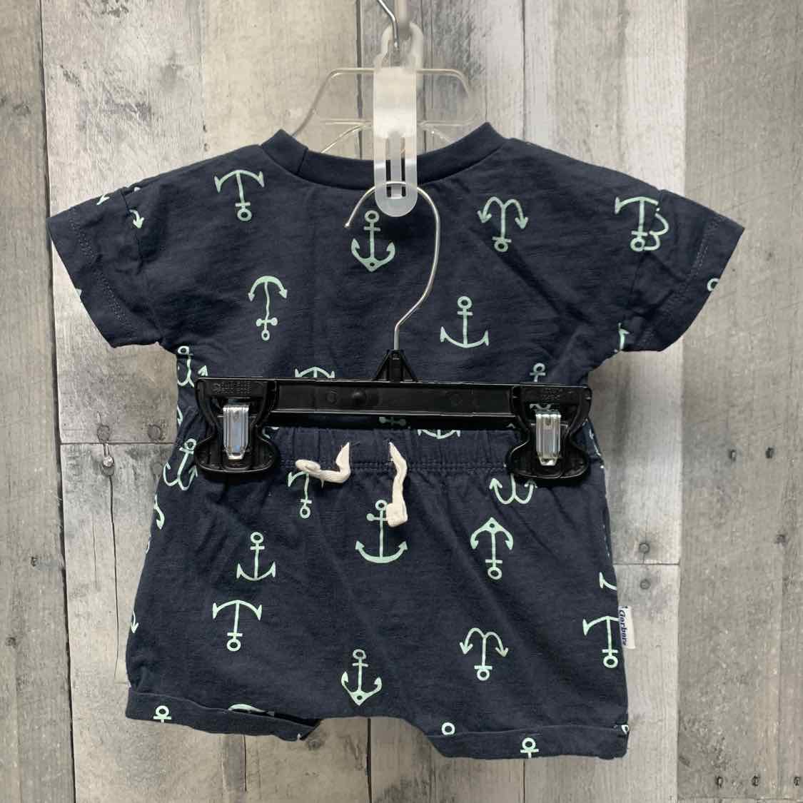 Size 0-3 Months Gray/Navy Gerber Shirt/Shorts