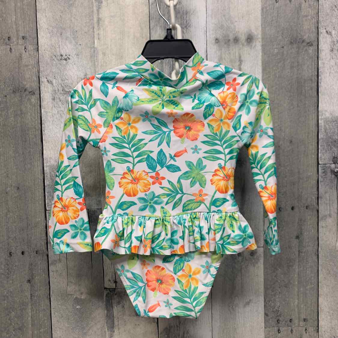 Size 24 Months Green Floral Print Little Me 1pc Swim Suit