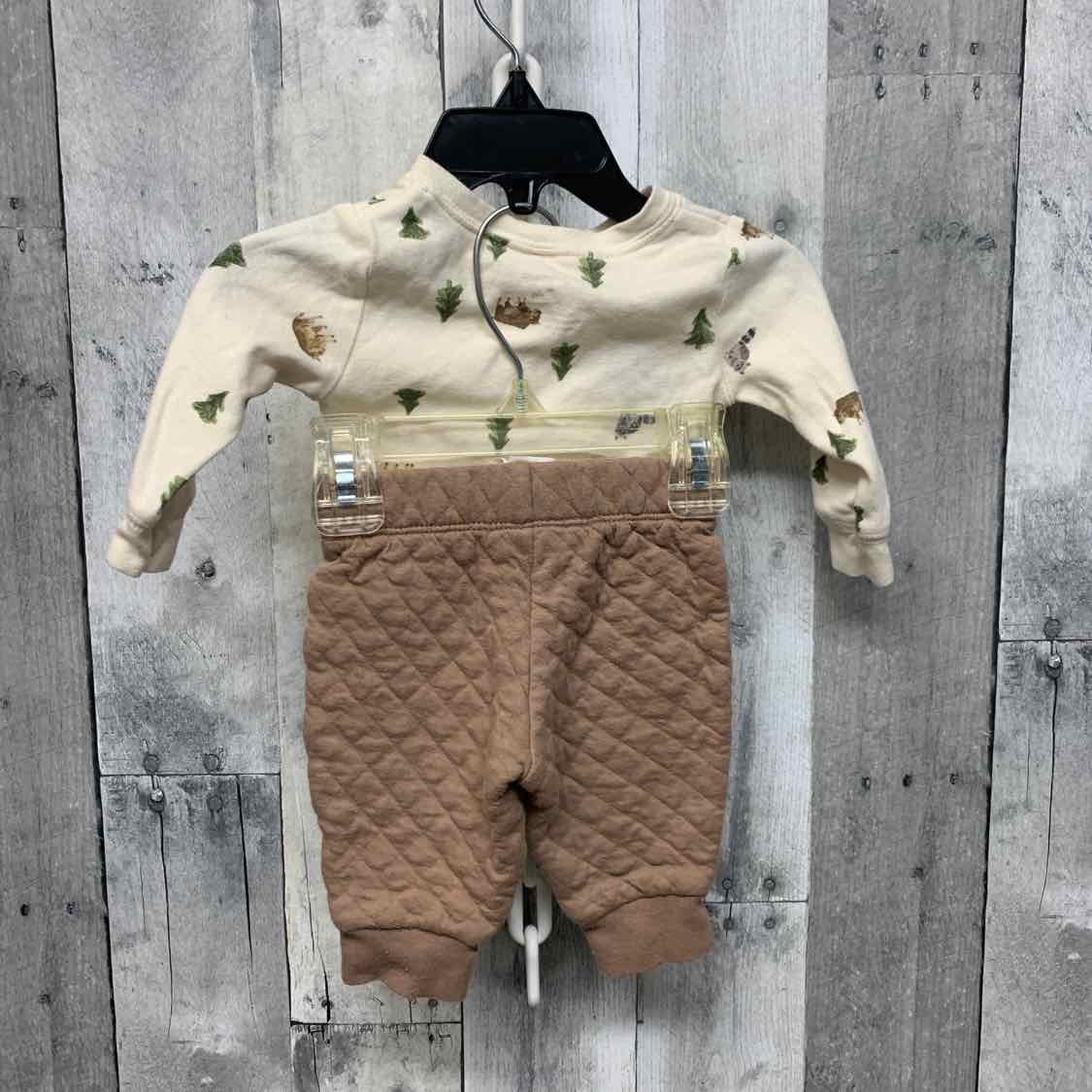 Size 3 Months White/Brown Carter's Shirt/Pants