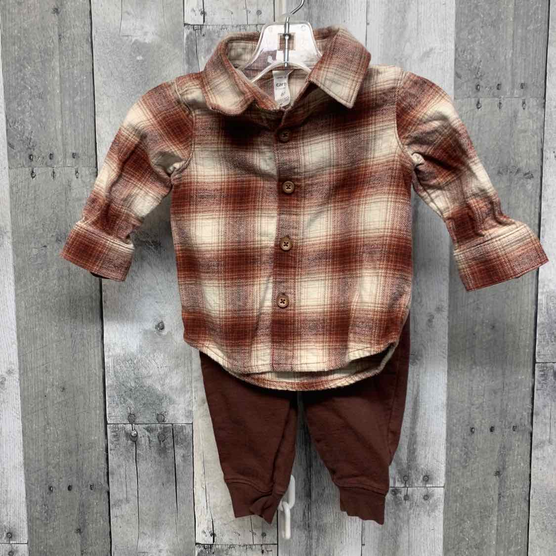 Size 6 Months Burgundy Plaid Carter's Shirt/Pants
