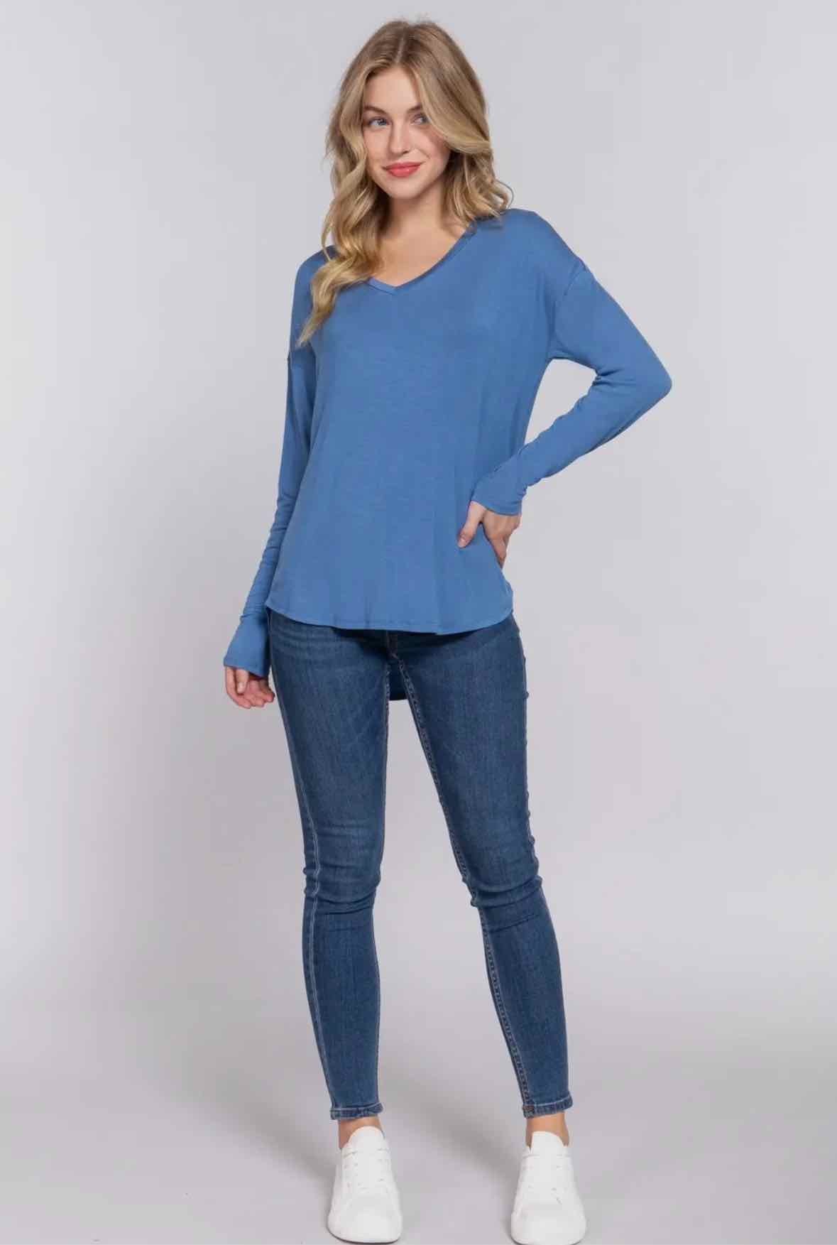 Long Sleeve Dolman V Neck Jersey Top