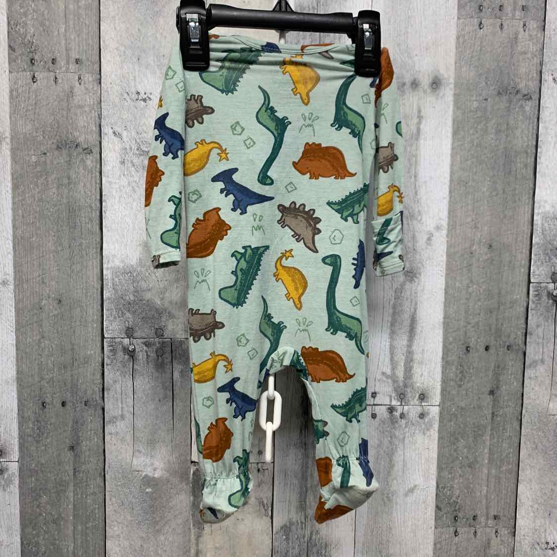 Size 0-3 Months Green Print Bamboo Footy PJs