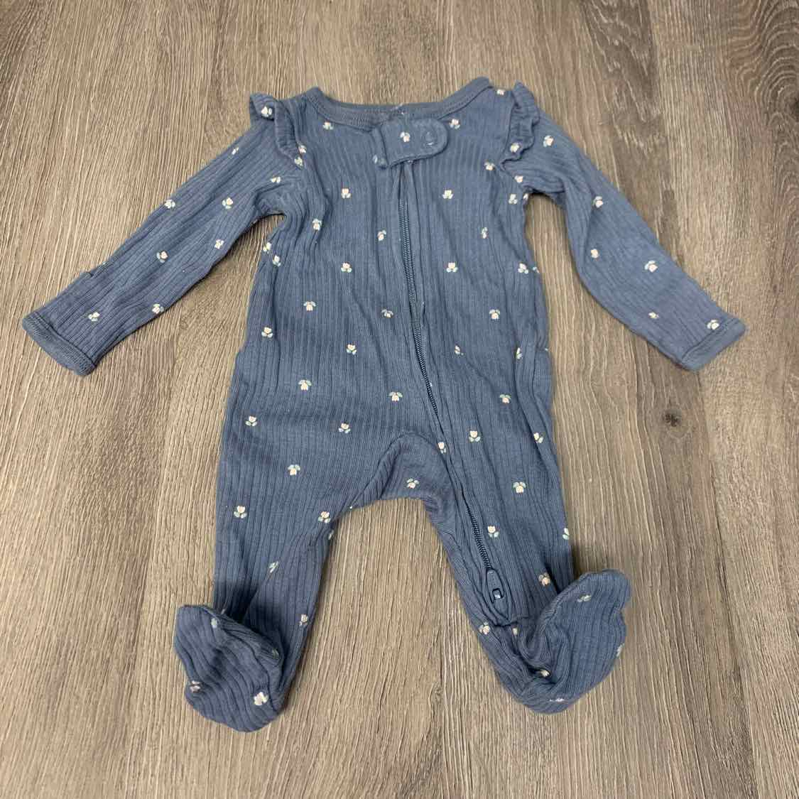 Size Preemie Blue Floral Print Carter's Footy PJs - OodlesCB