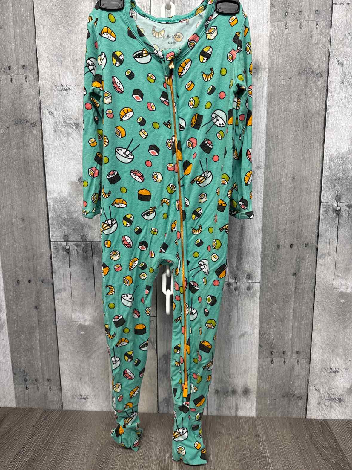 Size 18-24 Months Green Print Bamboo Footy PJs