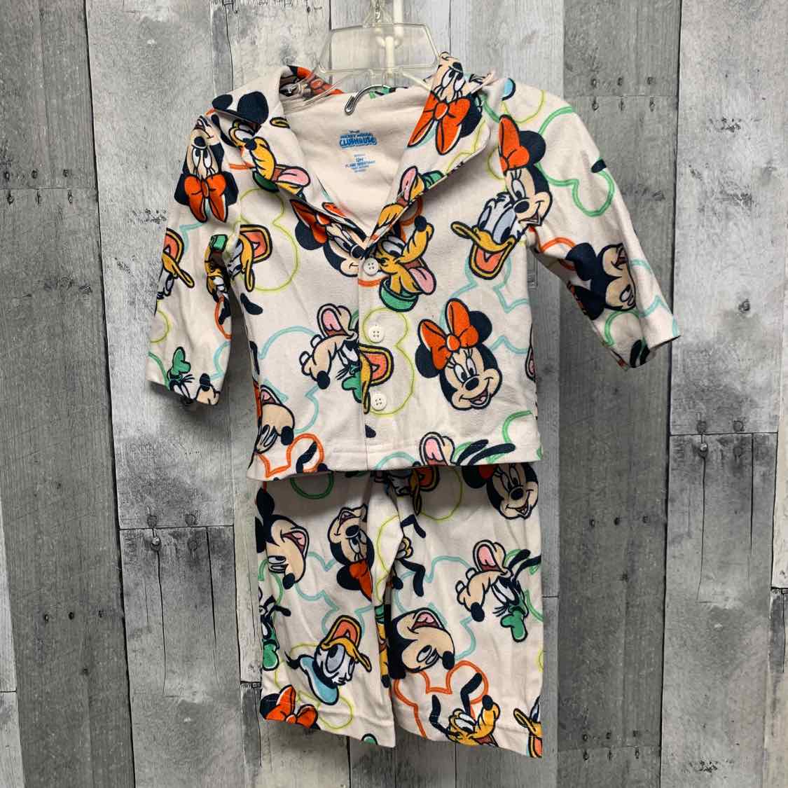 Size 12 Months White Print Disney 2pc PJs