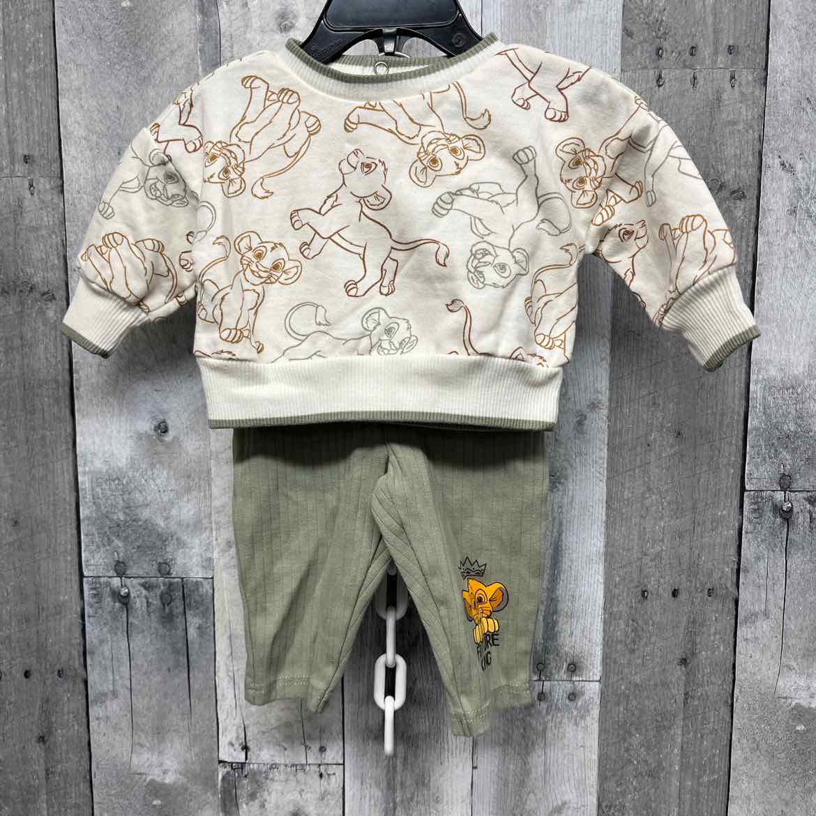 Size 0-3 Months Ivory/Green Disney Shirt/Pants