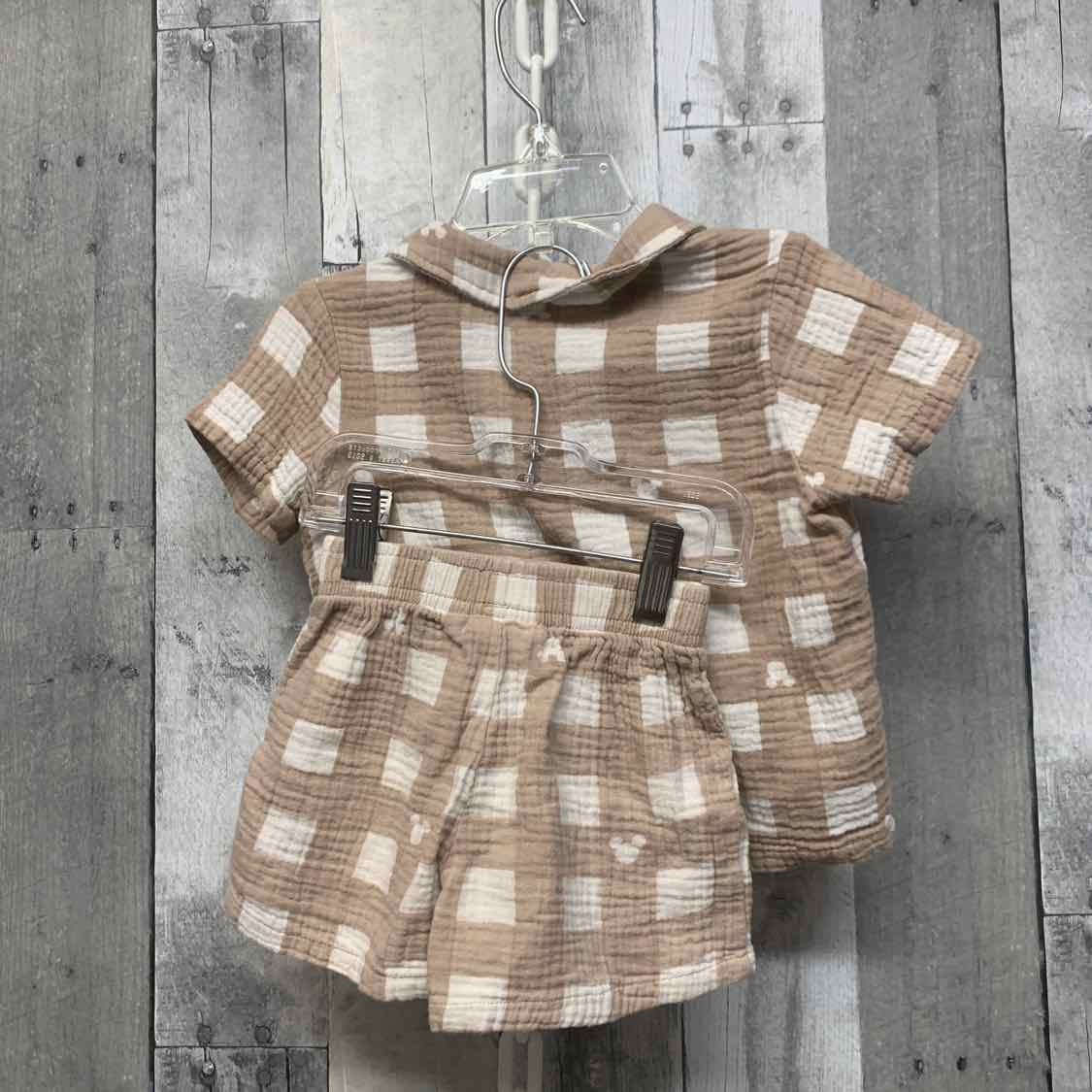 Size 18 Months Tan Plaid Disney Shirt/Shorts