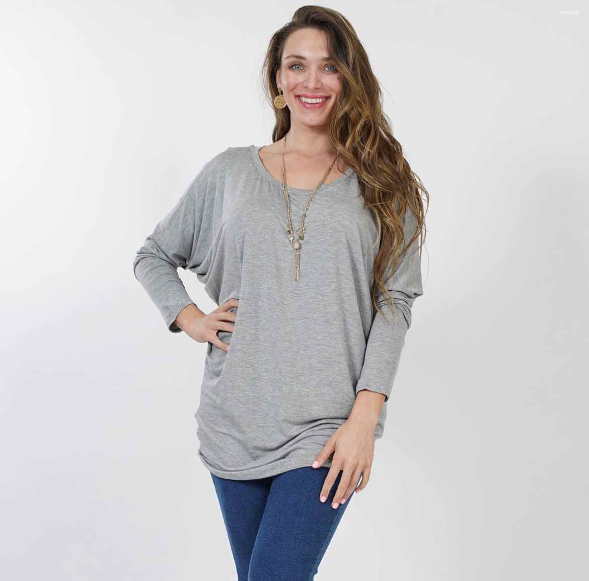 Plus Size Heather Gray 42pops Long Sleeve Loose Fit Tunic - OodlesCB