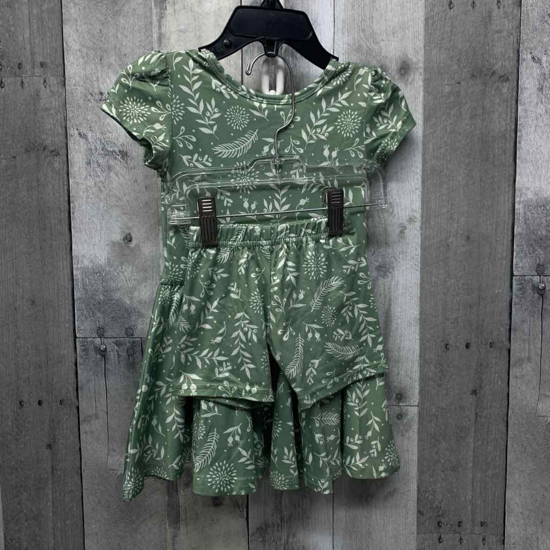 Size 12-24 Months Green Print Dot Dot Smile 2pc Dress - OodlesCB