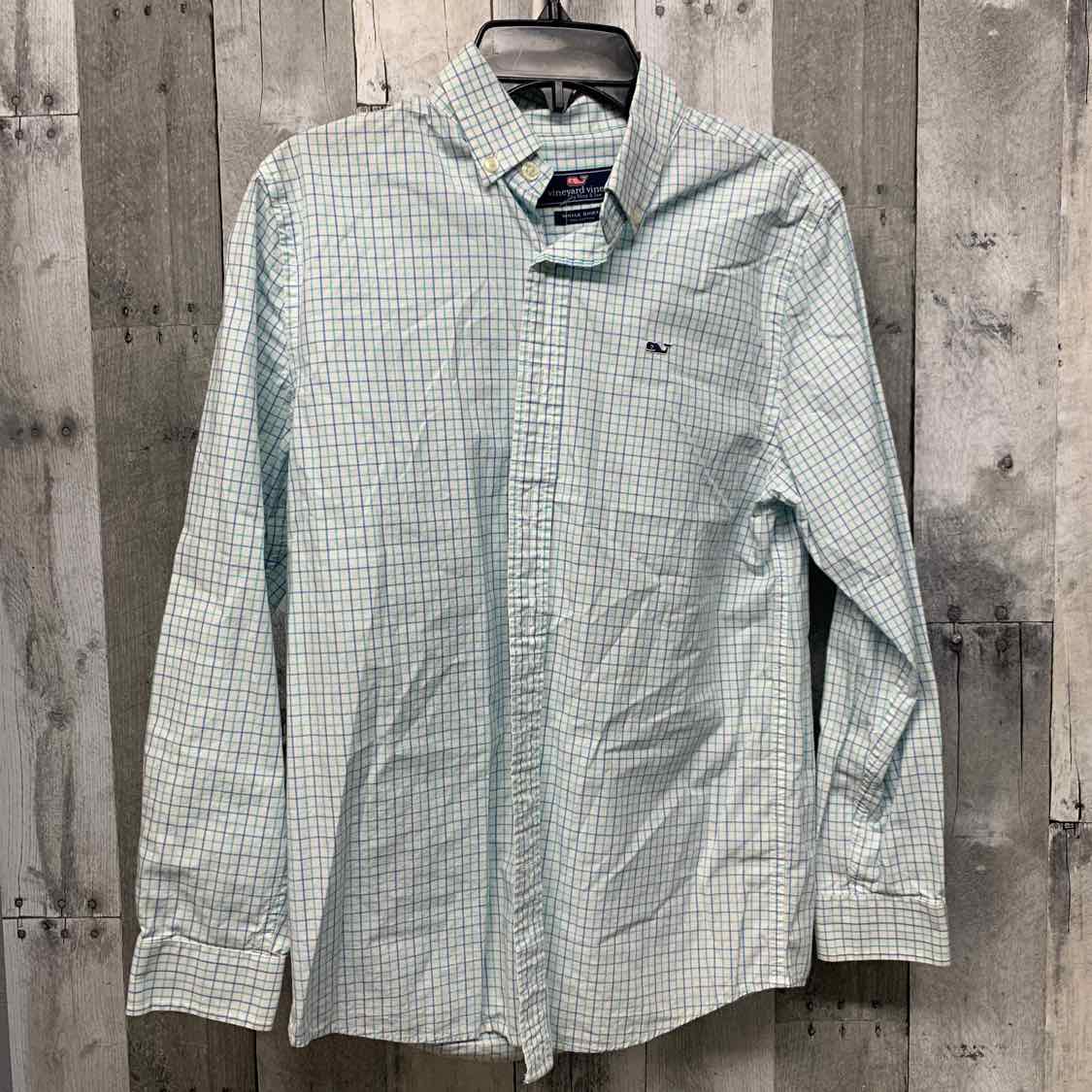 Size 12/14 Blue Plaid Vineyard Vines LS Button Up