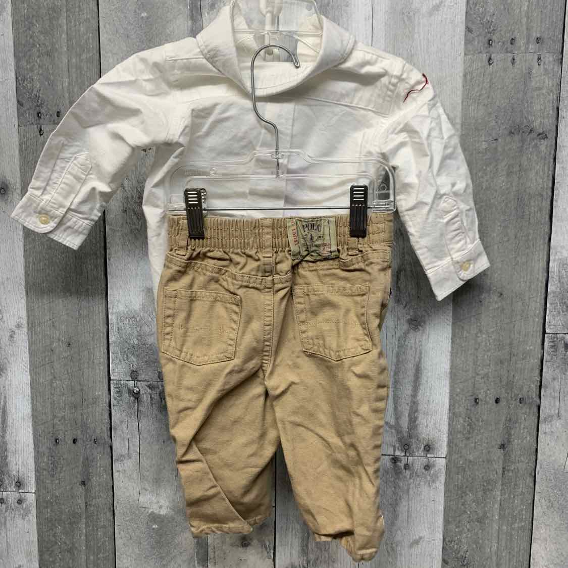 Size 6 Months White/Tan Ralph Lauren Shirt/Pants