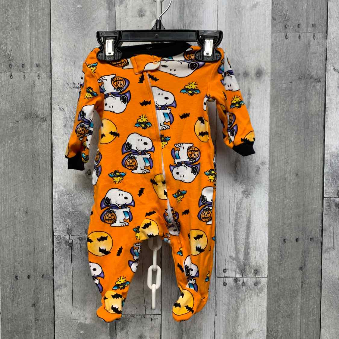 Size 0-3 Months Orange Graphic Peanuts Footy PJs