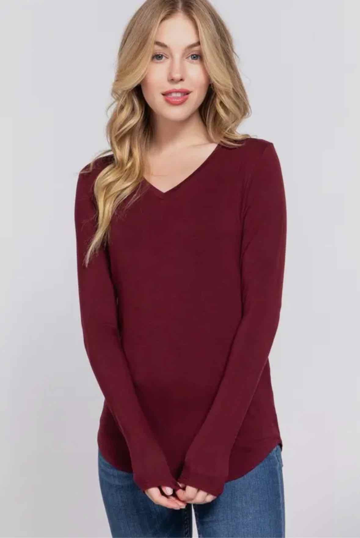 Long Sleeve V Neck Jersey Top