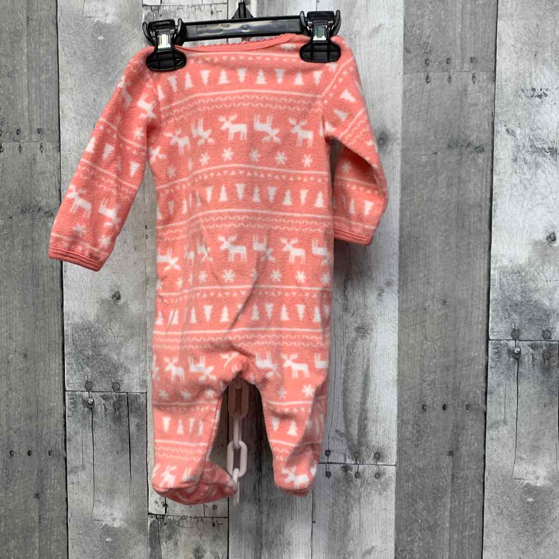 Size 0-3 Months Pink Graphic Holiday Brands Footy PJs