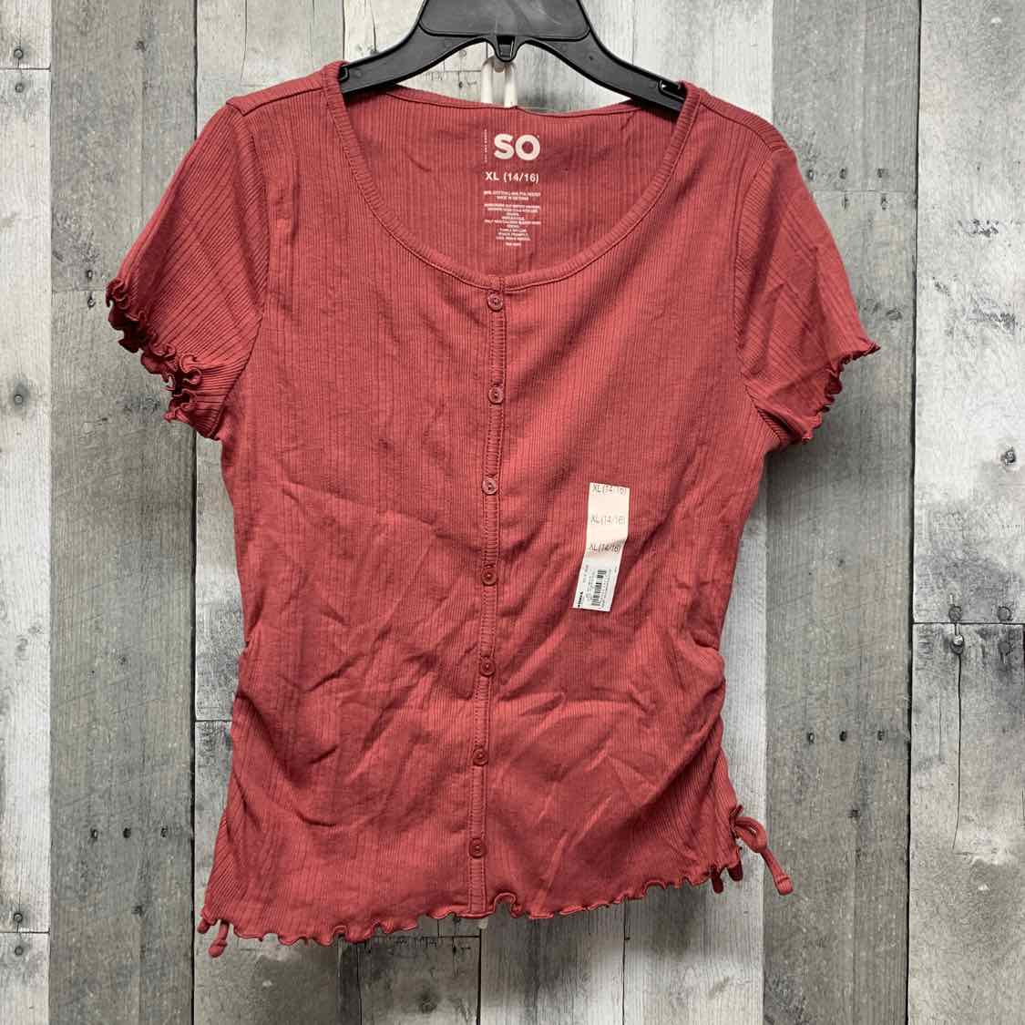 Size 14/16 Burgundy SO Short Sleeve Shirt - OodlesCB