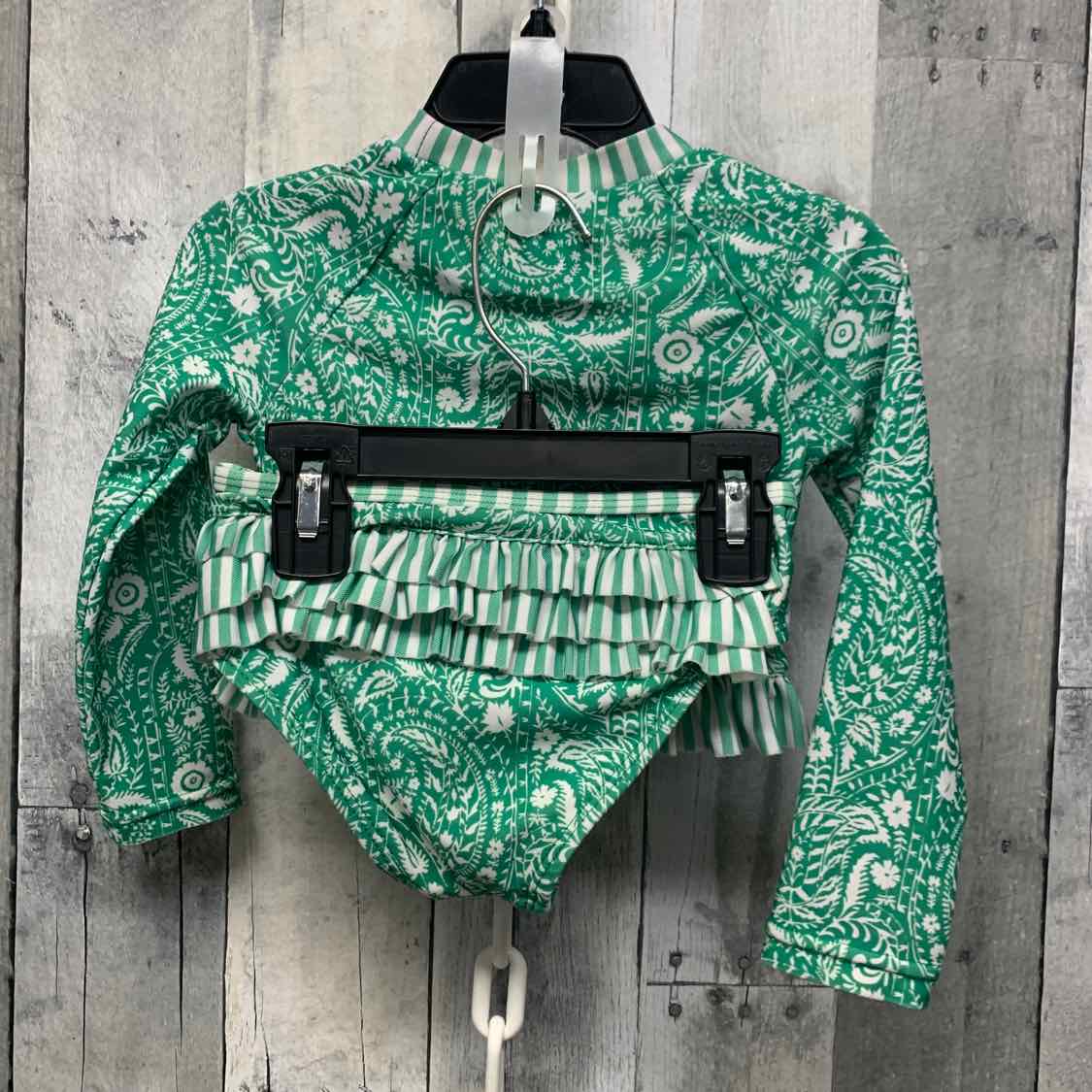 Size 2T Green/White Crown & Ivy Swim Suit - 2pc+