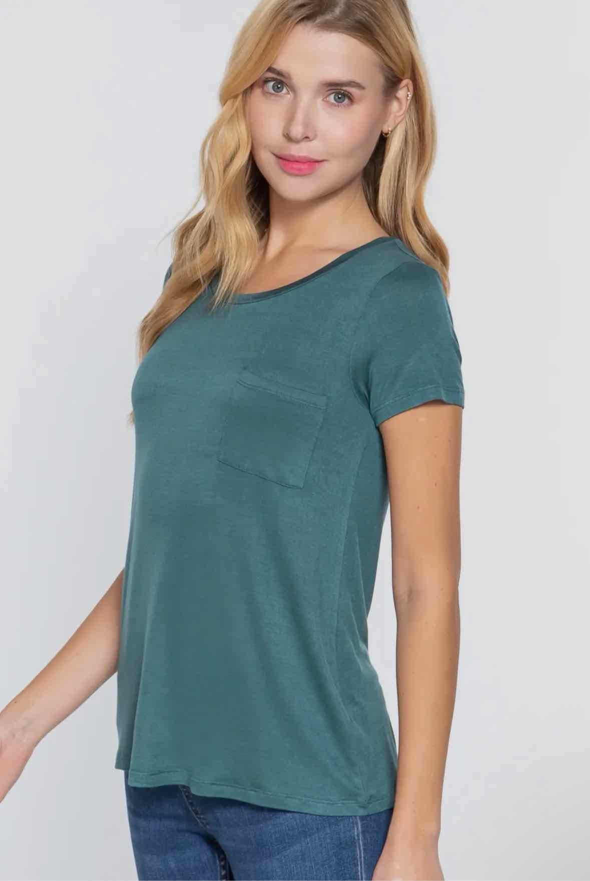 Short Sleeve Scoop Neck W/ Pocket Jersey Top