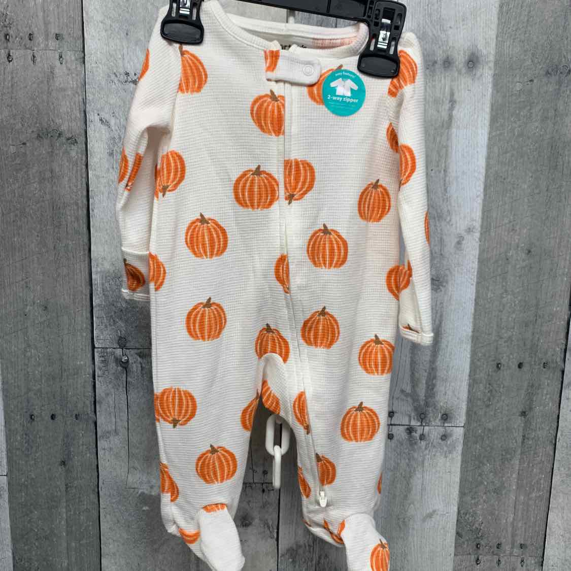 Size 0-3 Months White/Orange Child of Mine Footy PJs