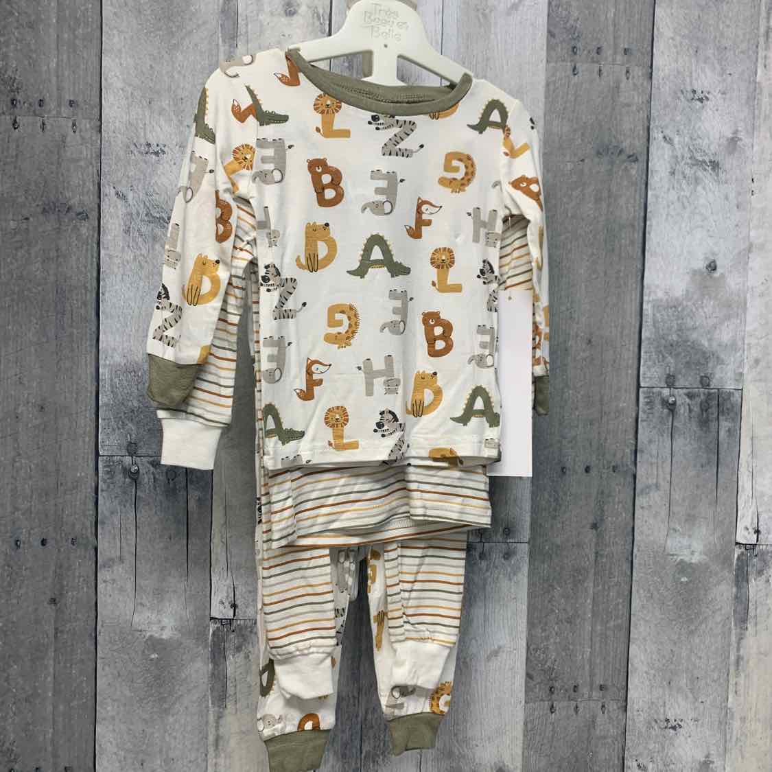 Size 12 Months White/Green Bamboo 2pc PJs