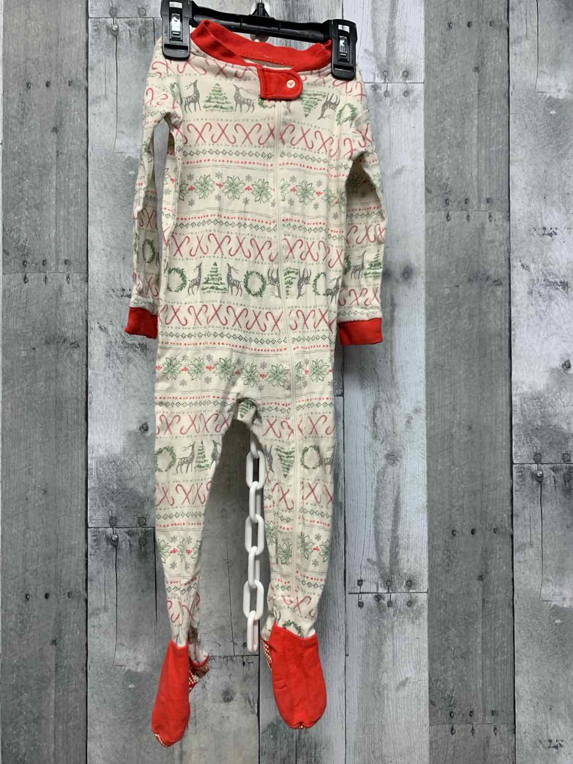 Size 12 Months Ivory/Red Burt's Bees Baby Footy PJs