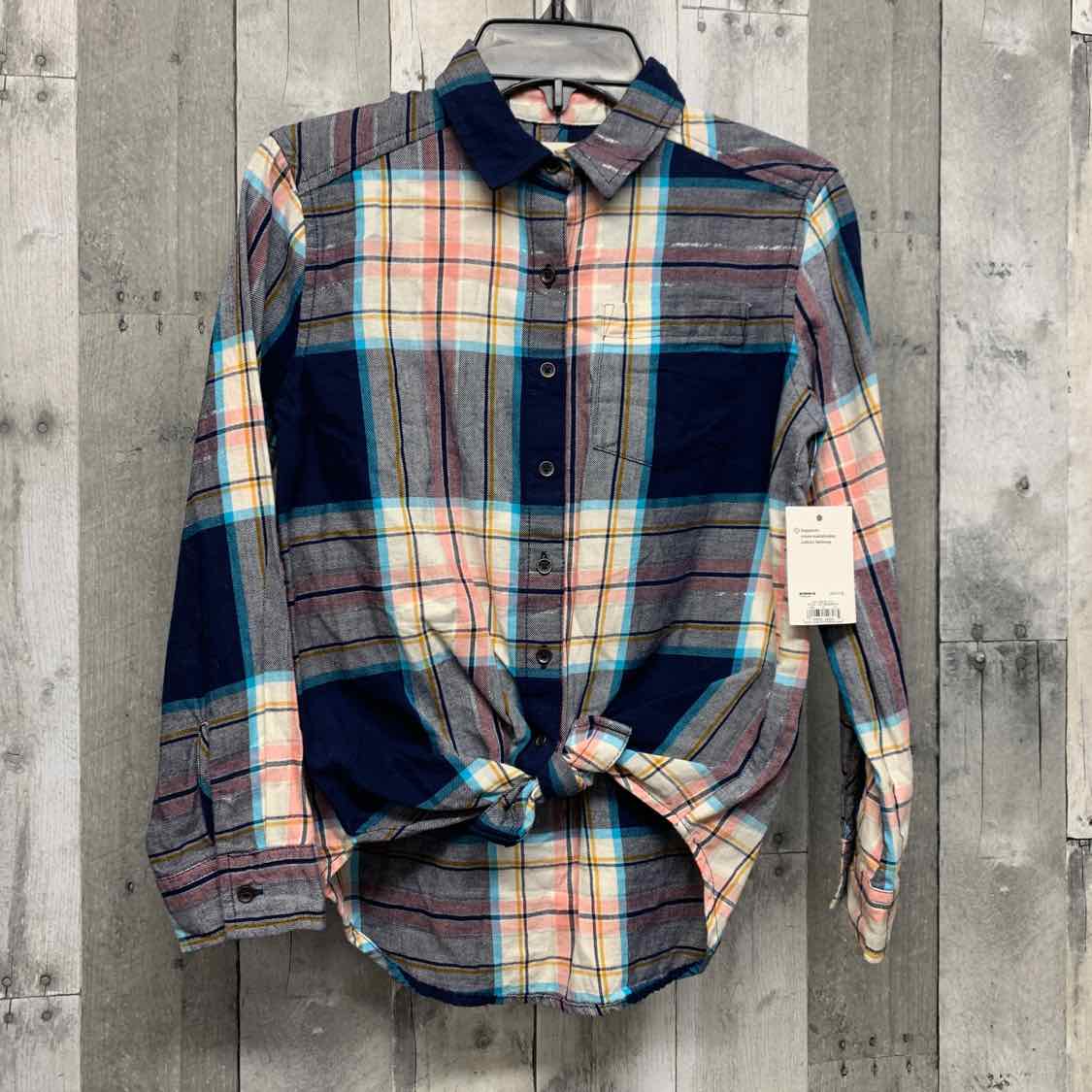 Size 8 Navy/Pink SO LS Button Up