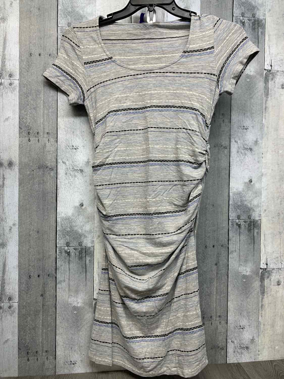 Size 10 Gray Striped Mid Brand Dress - Short Sleeve