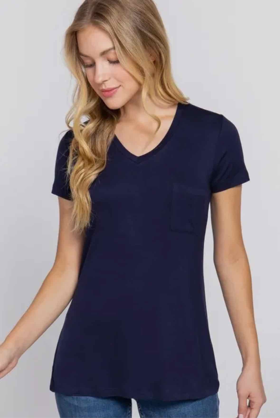 Short Sleeve V Neck W/ Pocket Jersey Top